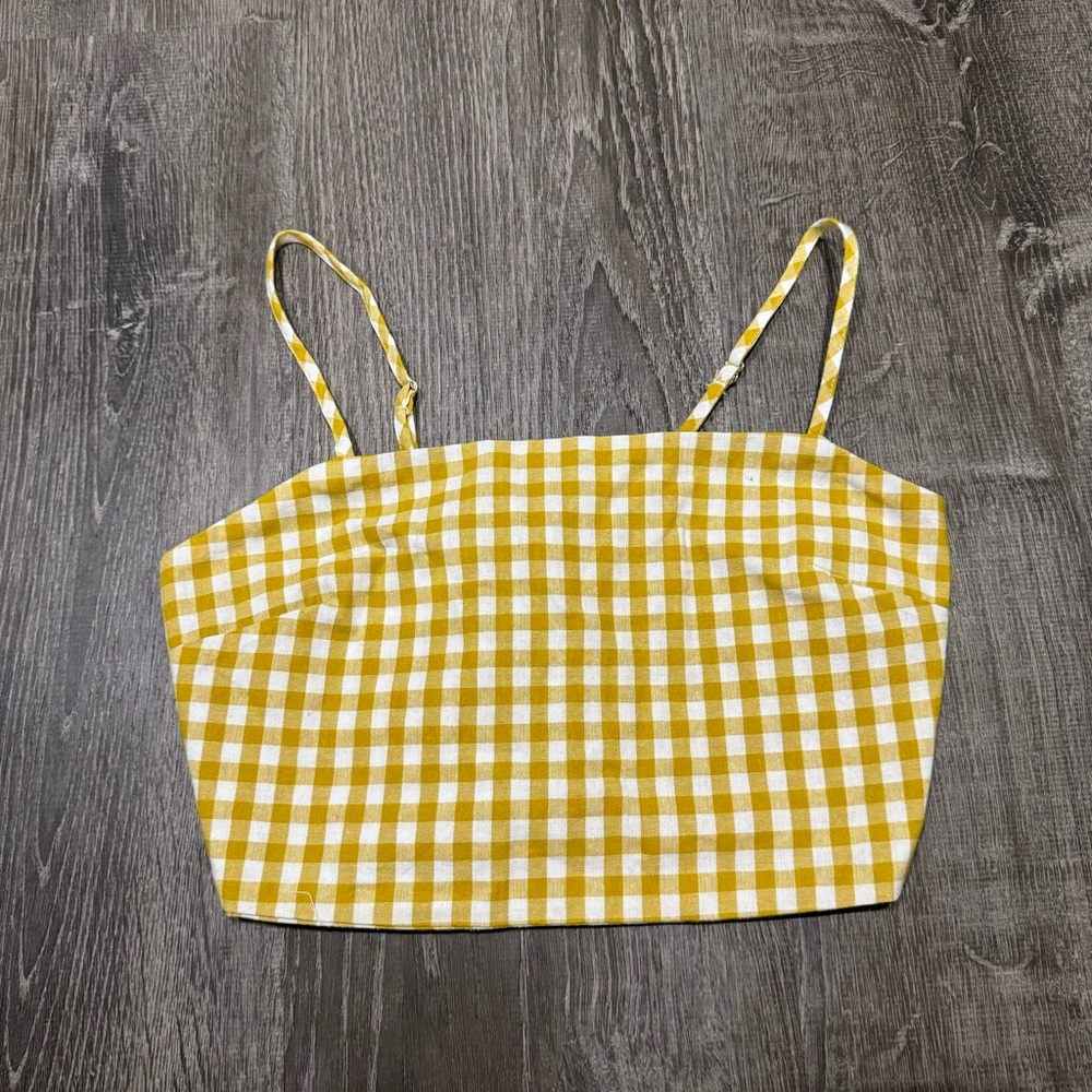 Yellow gingham cropped tank top